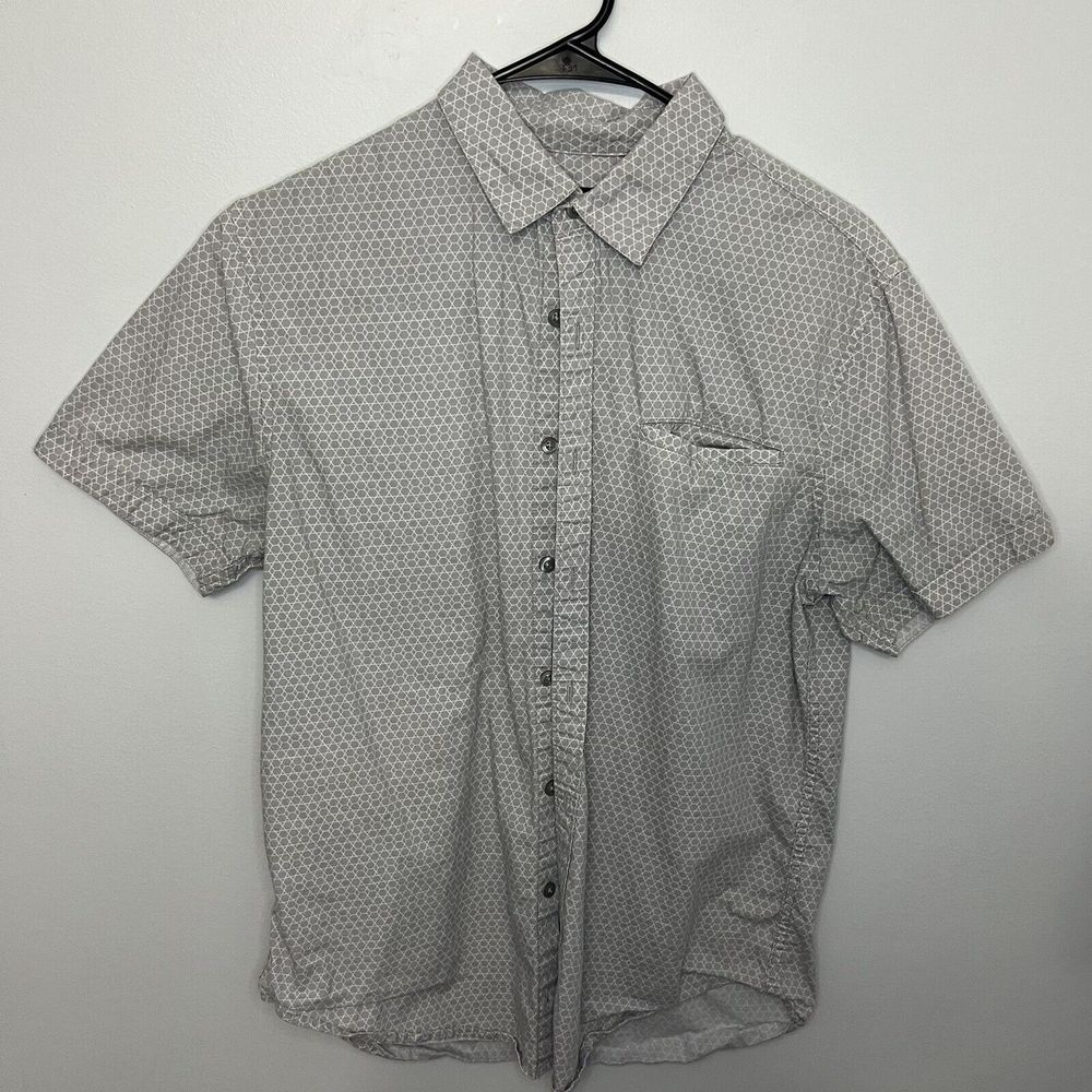 Structure Shirt Mens Medium Gray Modern Fit Button Up Short Sleeve Geometric VGC